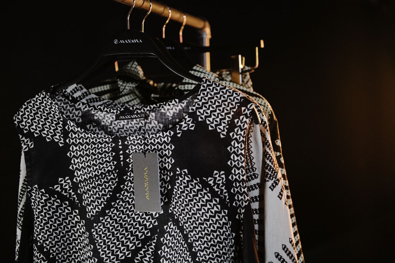 Rack of designer clothing