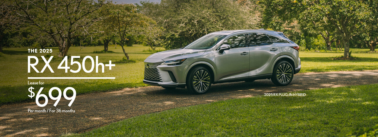 Lease the 2025 RX 450h+ from $699 per month for 36 months.